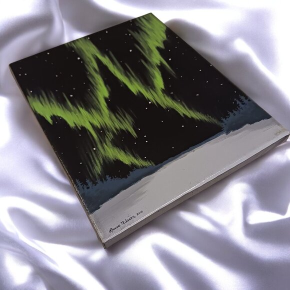 Set of 2 Signed Laura Nilsson Northern Lights Canvas Paintings  Aurora B… - Picture 4 of 9